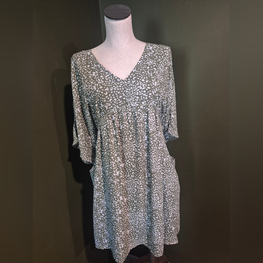 Olive Patterned PLUS SIZE Tunic Dress